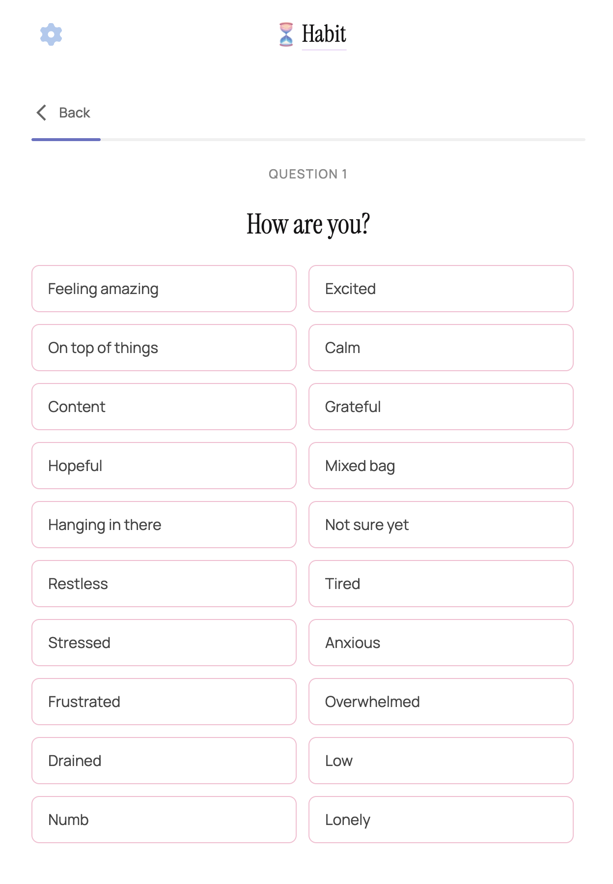 Screenshot of the Habit check-in flow