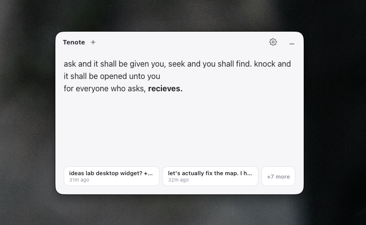 The floating note card, opened with Option+Period